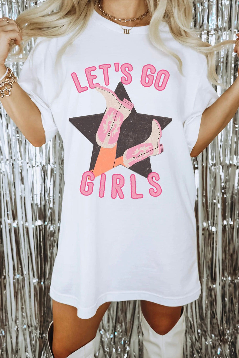 White Lets Go Girls Western Graphic Tee