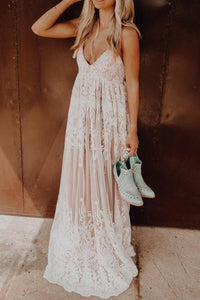 Floral Crochet Lace Ruffled High Waist Long Dress