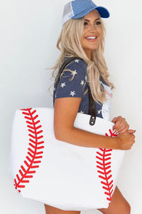 White Casual Baseball Element Print Shoulder Bag