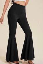 Load image into Gallery viewer, Black Solid Elastic Waist Flare Leg Pants