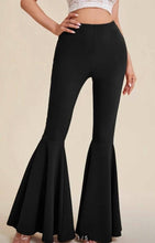 Load image into Gallery viewer, Black Solid Elastic Waist Flare Leg Pants