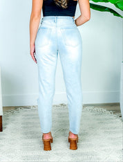 Light Blue Relaxed Fit High Waist Distressed Denim "Mom Jeans"