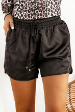Load image into Gallery viewer, Black Satin Elastic Waist Casual Shorts