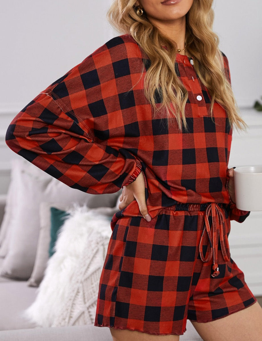 Red Plaid Knit Lounge Set