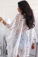 Load image into Gallery viewer, White Contrast V Neckline Crochet Beach Cover up