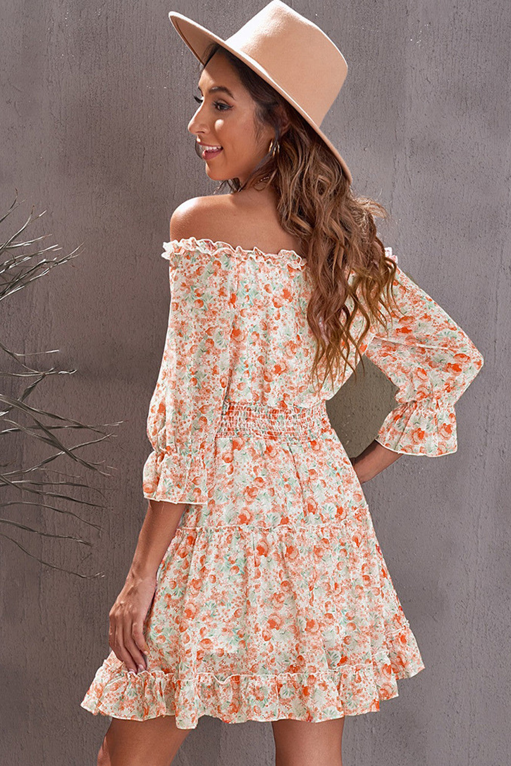 Multicolor Off The Shoulder Elastic Waist Ruffled Floral Dress