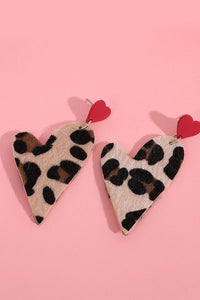 Leopard Red Heart Stud Drop Earrings