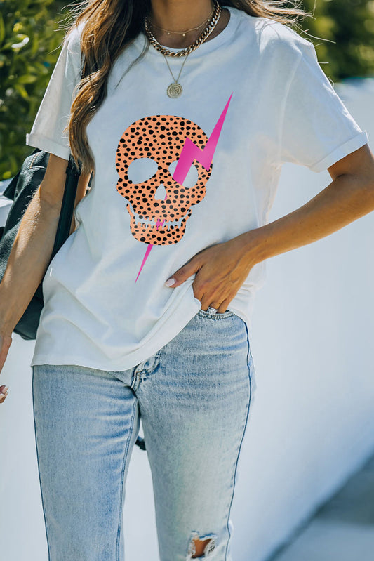 White Casual Skull Print Graphic Tee