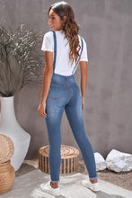 Load image into Gallery viewer, Light Blue Distressed Skinny Denim Overall