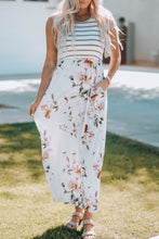 Load image into Gallery viewer, White Striped Floral Print Sleeveless Maxi Dress with Pocket