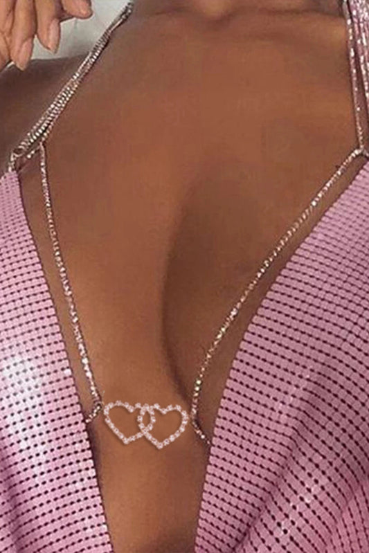 Heart rhinestone body chain