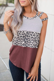 Wild and Sweet Striped Leopard Block Strappy Tank