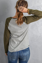 Load image into Gallery viewer, Army Green Raglan Sleeve Splicing Striped Top with Pocket