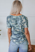 Load image into Gallery viewer, Camouflage Print V Neck Short Sleeve T Shirt