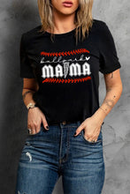 Load image into Gallery viewer, Black MAMA Letter Baseball Graphic Print Short Sleeve T Shirt