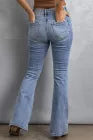 Load image into Gallery viewer, Blue Wash Knee Slits Ripped Flare Jeans