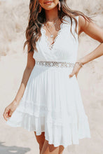 Load image into Gallery viewer, White Lace Crochet Flounce V Neck Sleeveless Mini Dress
