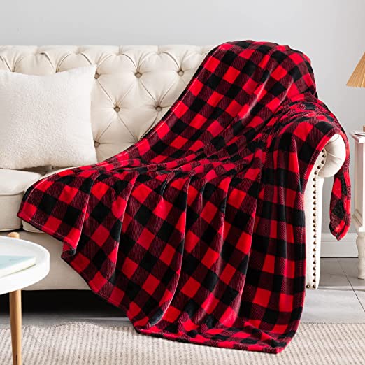 Red Buffalo Plaid Flannel Fleece Throw