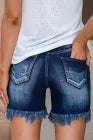 Load image into Gallery viewer, Blue High Waist Distressed Skinny Fit Denim Shorts