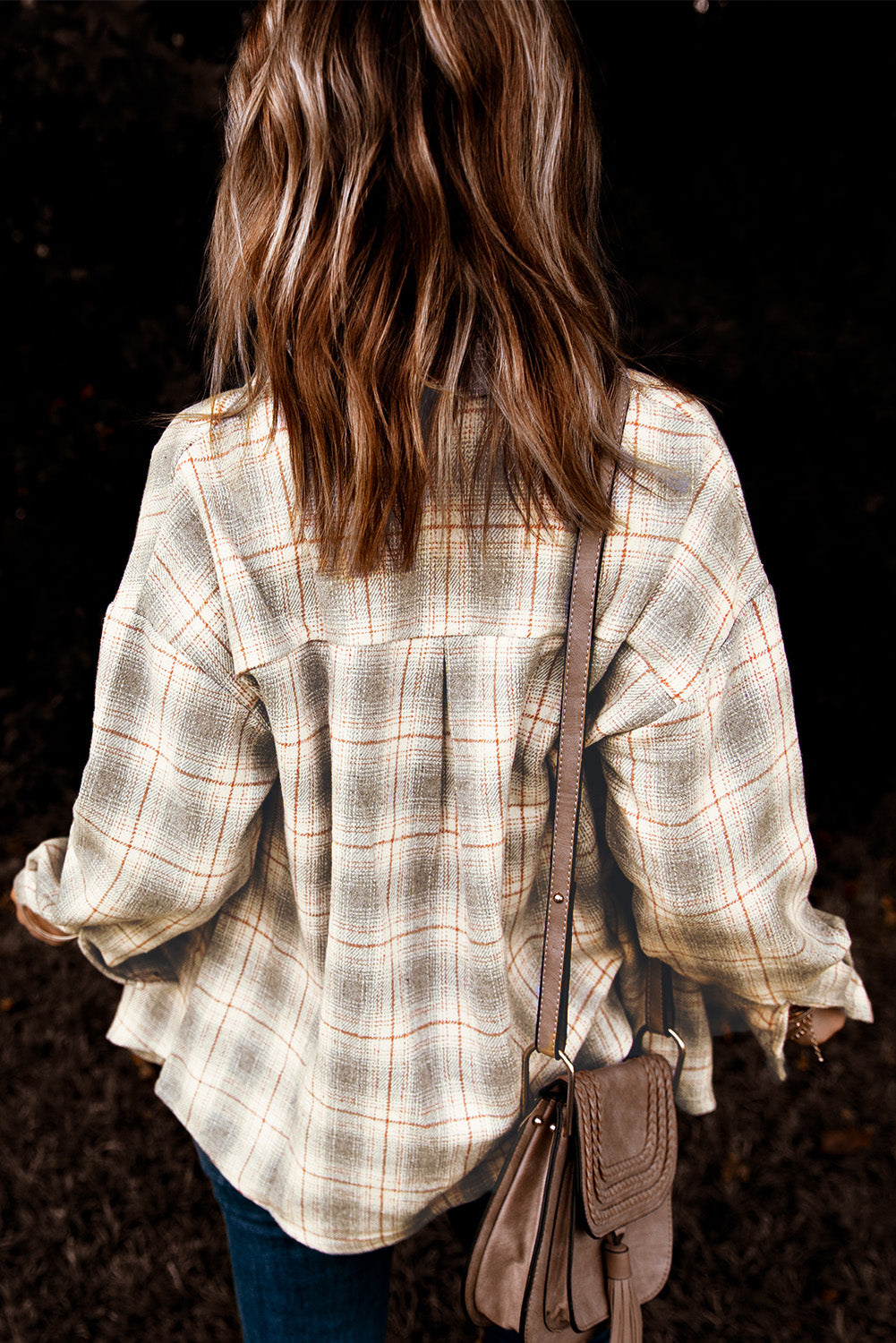 Khaki Turn Down Collar Plaid Shirt