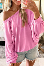 Load image into Gallery viewer, Pink Asymmetrical Cold Shoulder Long Sleeve Top