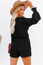 Load image into Gallery viewer, Black Tie Knot Puff Long Sleeve Romper