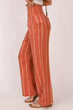 Load image into Gallery viewer, Orange Striped Shirred High Waist Straight Leg Pants
