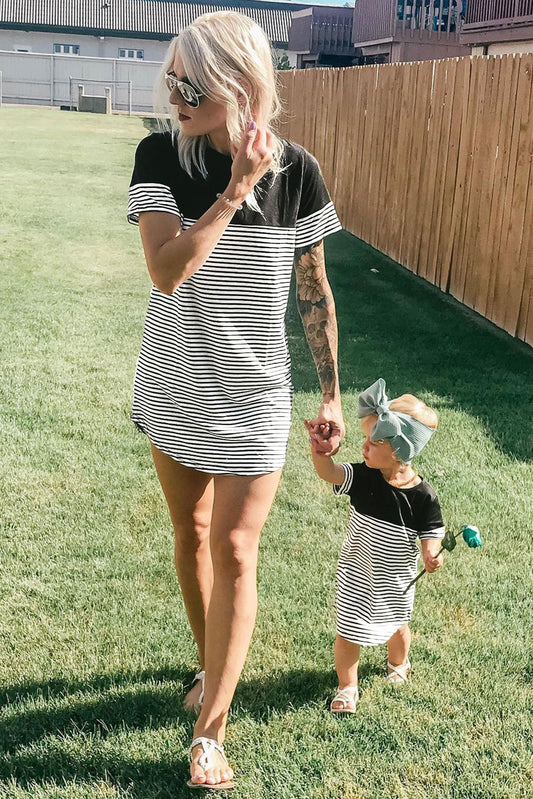 Family Matching Striped Splicing Mom's T-shirt Mini Dress