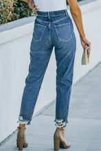 Load image into Gallery viewer, Blue Ripped High Waist Straight Leg Jeans