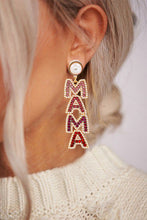 Load image into Gallery viewer, Red Diamond-Encrusted MAMA Pearl Drop Earrings