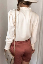 Load image into Gallery viewer, Beige Frilled V Neckline Buttoned French Shirt