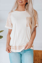Load image into Gallery viewer, Apricot Sequin Contrast Pocket Tee