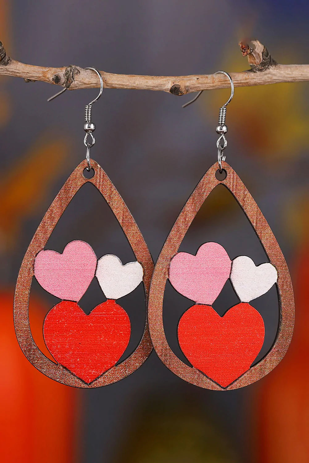 Multicolor Valentines Heart Water Drop Earrings