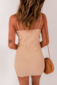 Buttoned Ribbed Sleeveless Bodycon Mini Dress