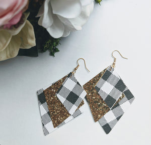 964. Plaid Sequin Leather Earrings