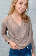 Load image into Gallery viewer, Khaki Wrap V Neck Waffle Sweater