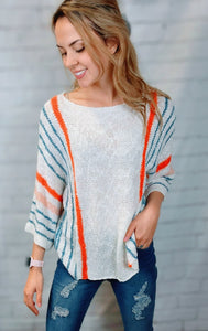 Wide Sleeve Striped Beach Sweater