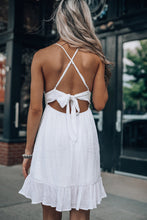 Load image into Gallery viewer, White Lace Splicing Criss Cross Lace-up V Neck Cami Dress