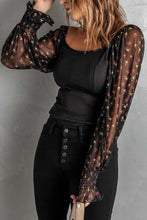 Load image into Gallery viewer, Floral Mesh Contrast Smocked Long Sleeve Ribbed Top