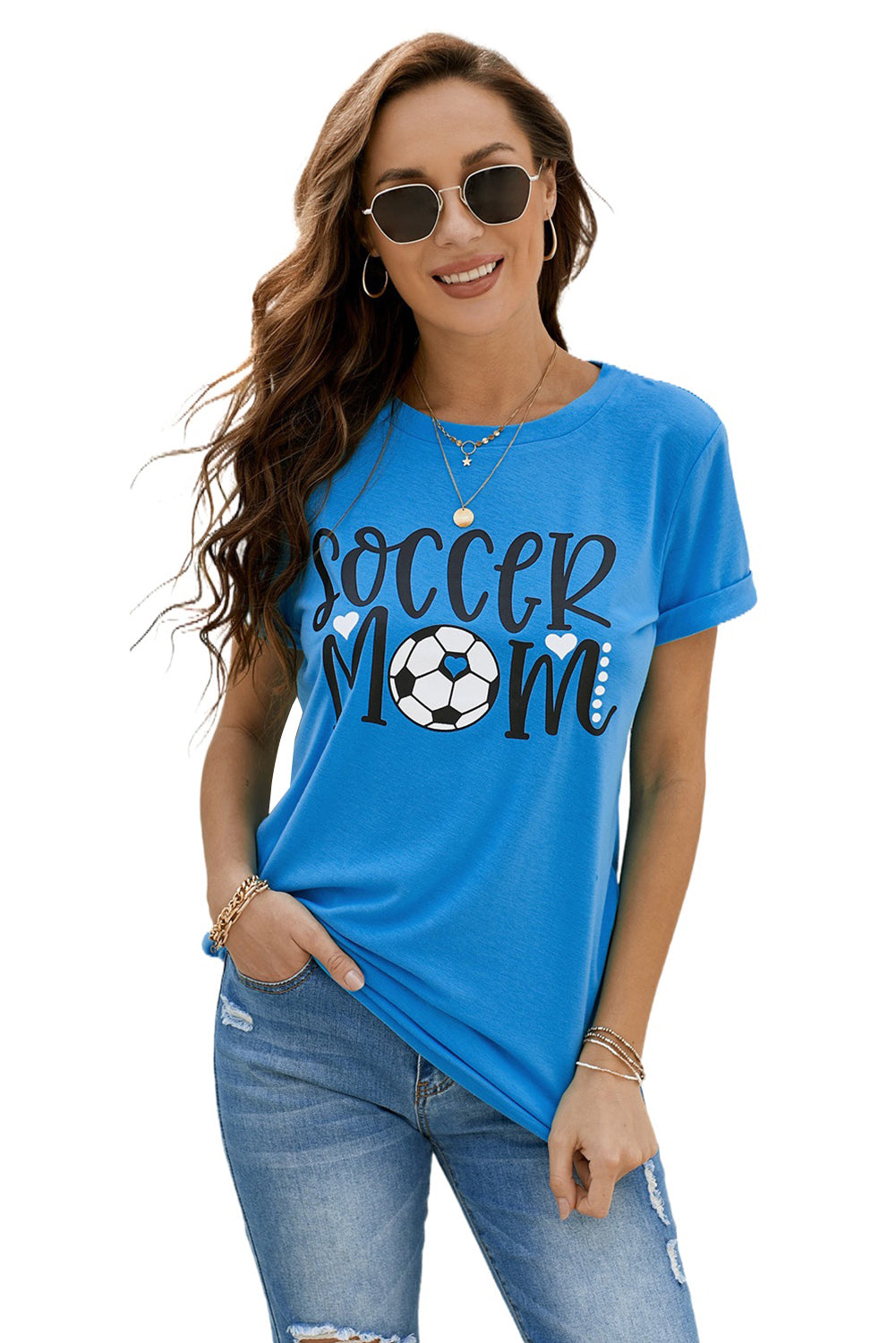 Blue SOCCER MOM Graphic Tee