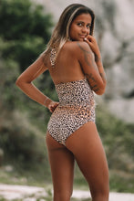 Load image into Gallery viewer, Leopard Print Halter Neck Backless One-piece Swimwear