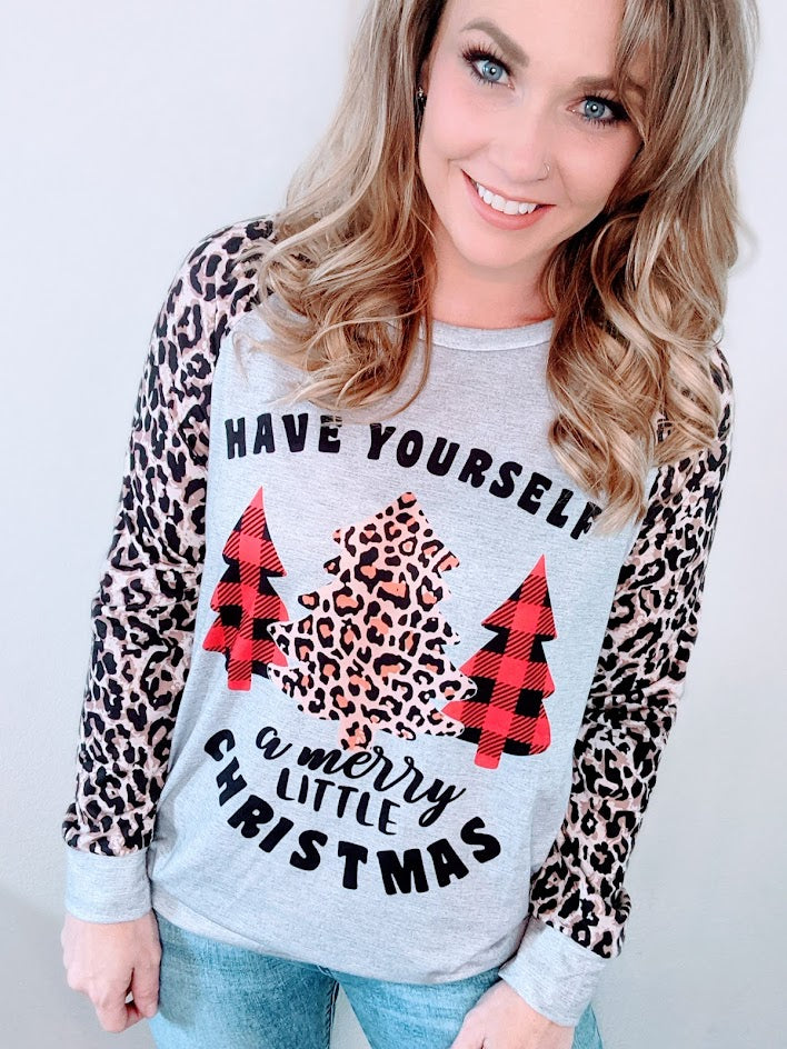 18. Have yourself a Merry Little Christmas Leopard Sleeve Top