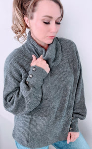 73. Gray Lantern Sleeve Turtleneck Pullover Sweater