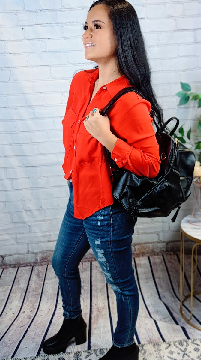 Red Flap Pocket Button Up Shirt