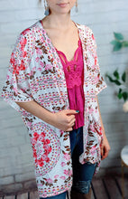 Load image into Gallery viewer, White Floral Kimono Cardigan Open Front Cover Up