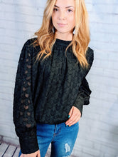 Load image into Gallery viewer, Black Lace-up Mock Neck Bubble Sleeves Blouse
