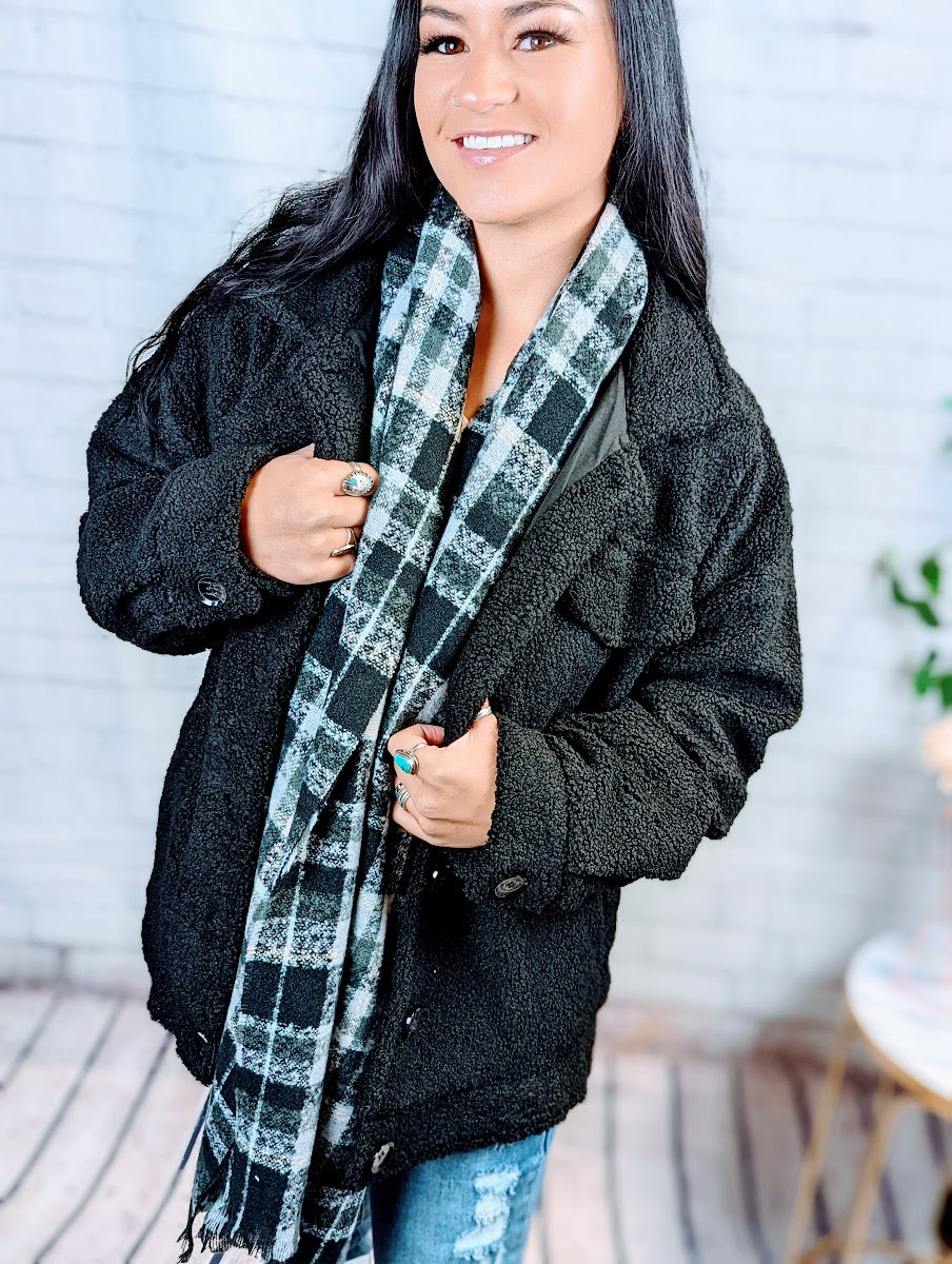 Black Winter Thick Large Plaid Scarf