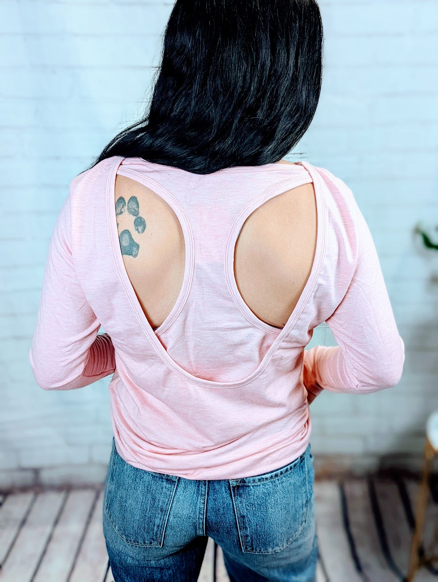 Pink Open Back Long Sleeve Knit Top