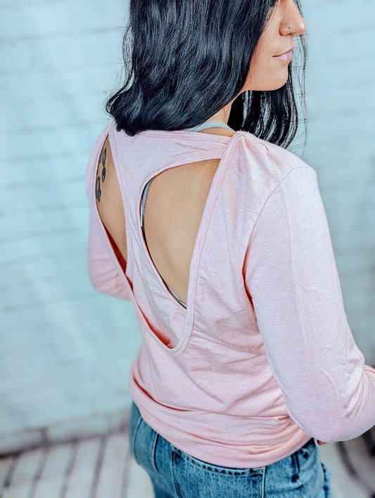 Pink Open Back Long Sleeve Knit Top