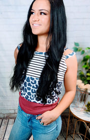 Wild and Sweet Striped Leopard Block Strappy Tank